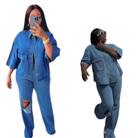 Stylish Two-Piece Denim Set with Personality Shirt - Trendy & Comfortable