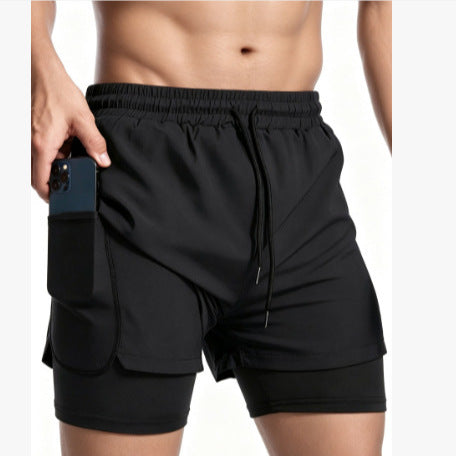 Men Double Layer Quick Dry Running Shorts With Built-in Liner For Marathon Training