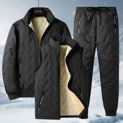 Premium Men's Thermal 3-Piece Suit for Autumn & Winter - Warm Hooded Wool Set