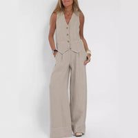 Elegant Women's Cotton-Linen Summer Vest & Trousers Set – Lightweight, Breathable & Stylish