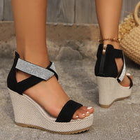 Glamorous Rhinestone Fish Mouth Wedge Sandals – Summer Heels for Women