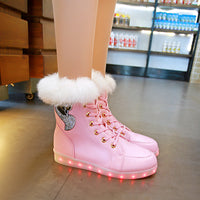 LED Light Up Fur Snow Boots - USB Charging Warm Winter Walking Shoes