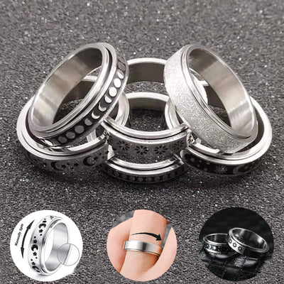 Stainless Steel Spinner Ring – Vintage Moon & Stars Fidget Ring for Stress Relief (Unisex, Rotatable)
