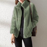 Cozy Women's Double-Faced Fleece Cardigan - High Neck & Versatile Fit
