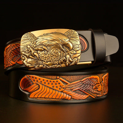 Men's Automatic Eagle Head Buckle Belt - Fashion Leather Belt with Bold Statement Buckle