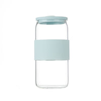Aesthetic Ribbed Glass Can Tumbler with Bamboo Lid & Glass Straw