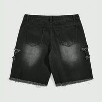 Mens Retro Five-Point Star Denim Cropped Shorts