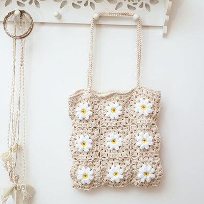 Hand-Hooked Floral Wool Tote – Crochet Shoulder Bag for Beach & Summer