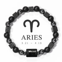 Zodiac Couples Matching Bracelets – 12 Signs, Volcanic Stone, Handmade