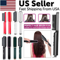 2-in-1 Hair Straightener Brush – Electric Hot Comb with Adjustable Heat for Straightening & Curling