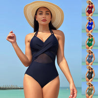 Elegant Halter-Neck Cross-Strap Swimsuit – Modest & Stylish Beachwear