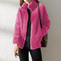 Cozy Women's Double-Faced Fleece Cardigan - High Neck & Versatile Fit