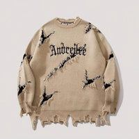 Vintage Loose Fit Sweater - Distressed Jacquard Pullover for Men & Women