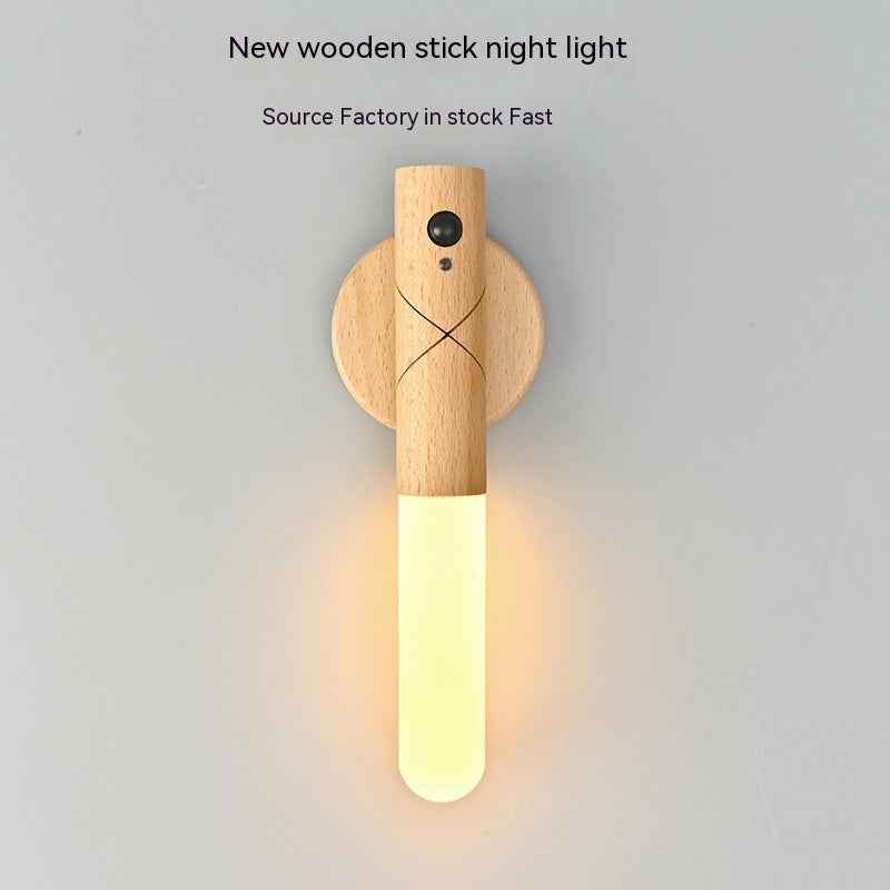 Modern Magnetic Wooden Wall Lamp – USB Rechargeable Stair & Hallway Accent Light (Wireless Install)
