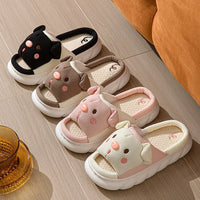 Adorable Piggy Cartoon Slippers – Cozy Open Toe Linen House Shoes for Couples