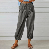 Elegant Christian Women's Drawstring Pants - Comfortable Cotton & Linen Trousers with Pockets & Buttons