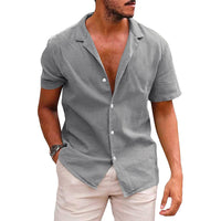 Men's Linen-Cotton Casual Short Sleeve Button Down Shirt - Summer Beach Wear - Lightweight & Breathable