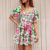 Blooming Beauty: Floral V-Neck Lantern Sleeve Dress