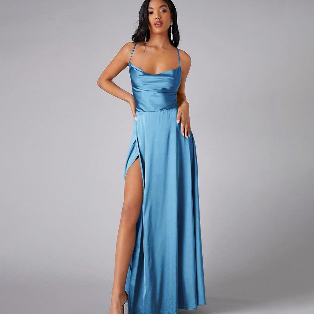 Summer Sexy Slimming Backless Strap Long Split Dress Women's Fashion High Waist Belted Gown V-neck What Else You Got?
