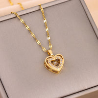Double-Layer Love Necklace – Sparkling Rhinestone Pendant in Titanium Steel for Women