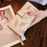 Leaf Hollow-Out Long Wallet Clutch – Wristlet Handbag with Card Slots for Women