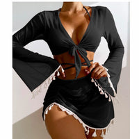 Elegant Modest Swimwear Set with Fringe & Cover-Up - Summer Beach Outfit for Women