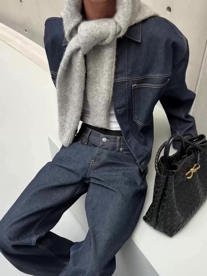 Women's Oversized Denim Jacket & Wide-Leg Jeans Set