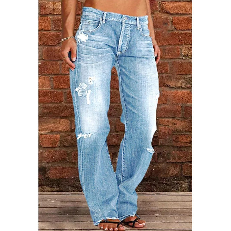 Ripped Jeans Loose Wide Leg Denim Pants Leisure Commuting Trousers Women's Clothing What Else You Got?