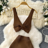 Elegant Two-Piece Knitted Vest with Slimming Slit Skirt - Modest & Stylish
