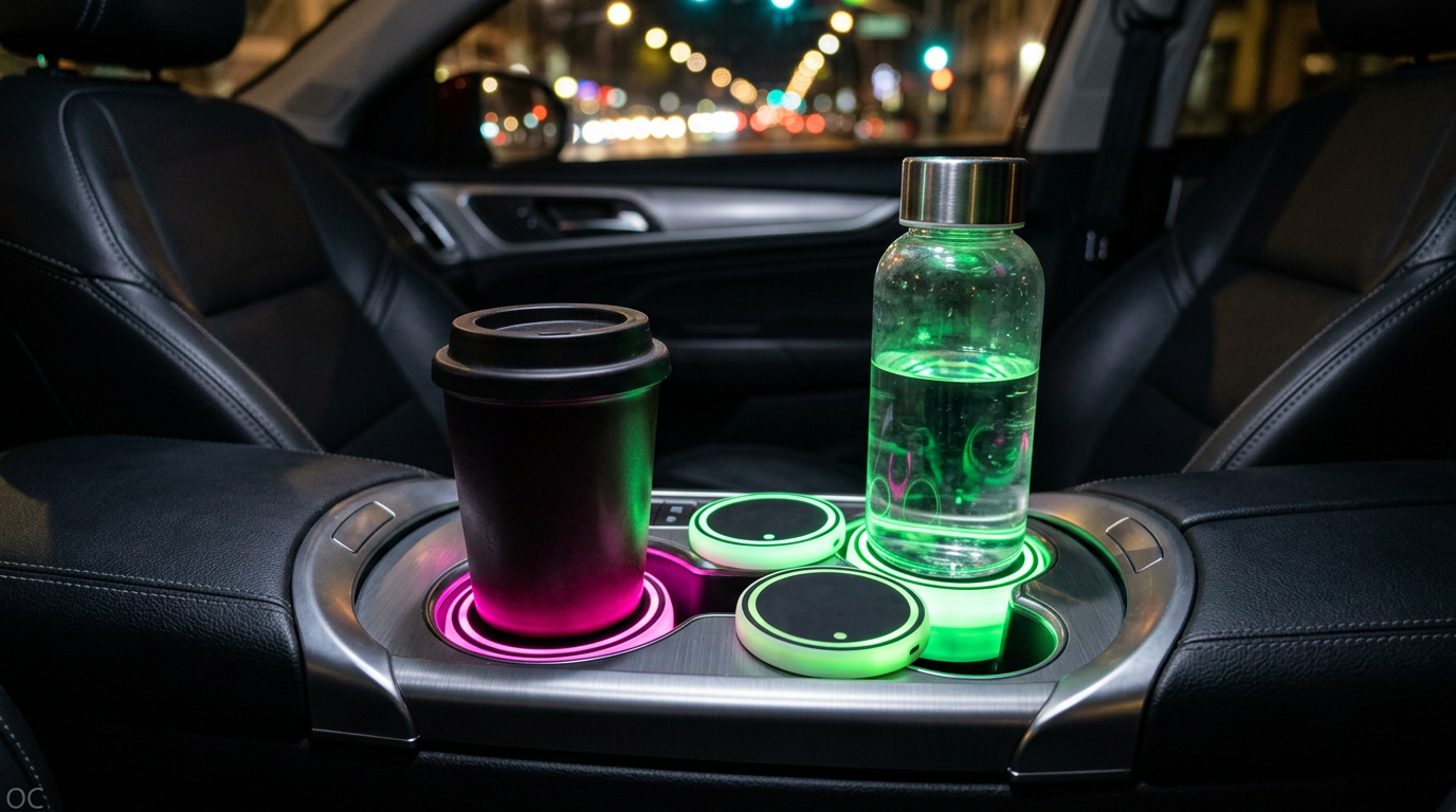 LED Light-Up Car Cup Holder Coaster – 7 Colors RGB Ambient Light USB & Solar What Else You Got?