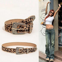 Leopard Print Women's Waist Belt – Boho Western Statement Belt with Alloy Buckle