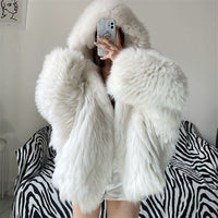 Women’s Faux Fur Hooded Pullover – Oversized Artificial Fur Winter Top