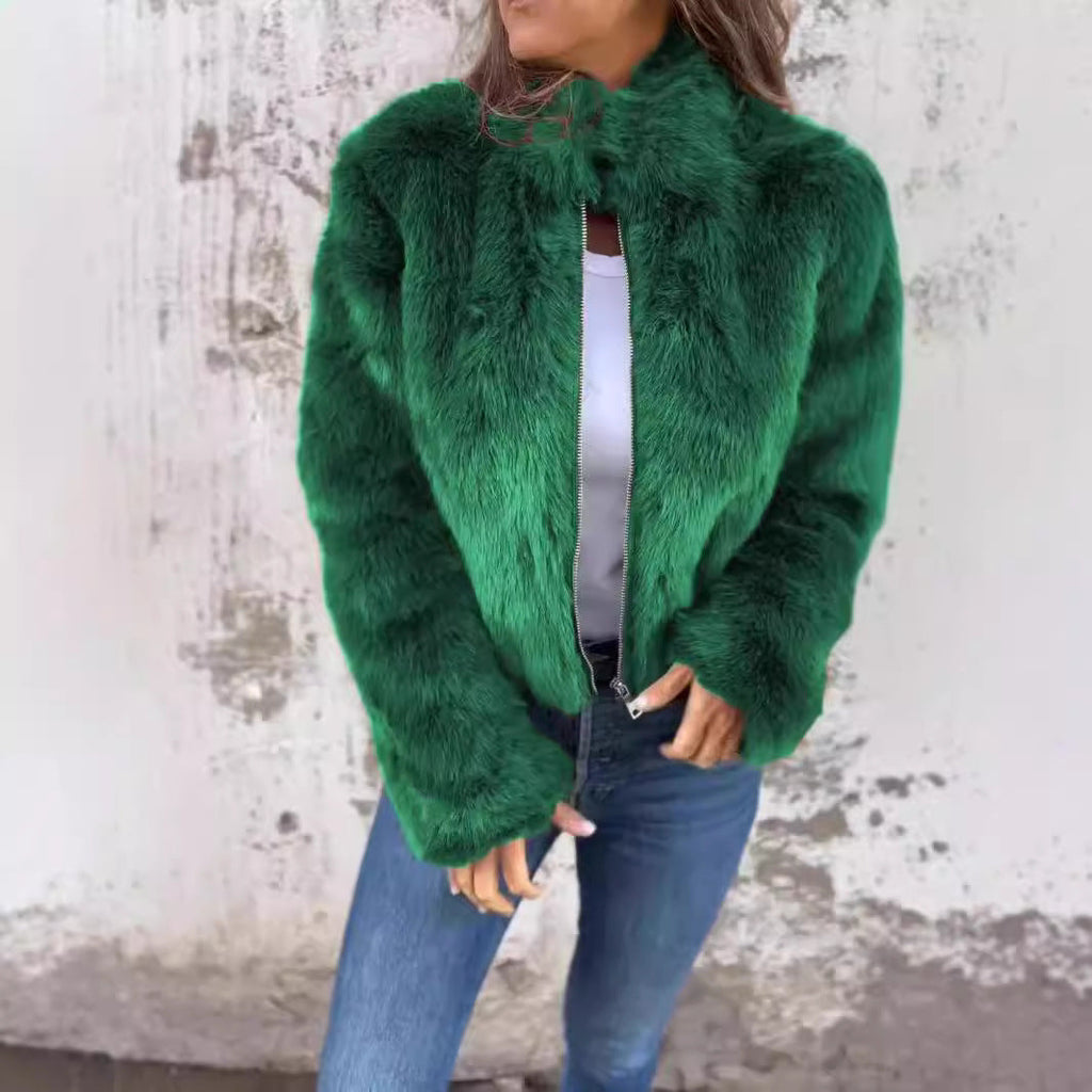 Women’s Plush Stand‑Collar Faux Fur Jacket – Warm Winter Zip‑Up Streetwear Coat What Else You Got?