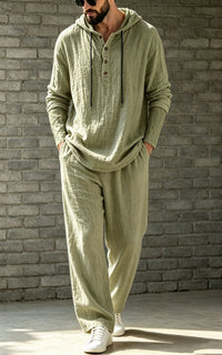 Men's Linen Loose-Fit Hoodie & Pants Set