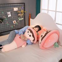 Giant Strawberry Plush Pillow – Soft Long-Body Cuddle Cushion for Kids & Nursery Decor