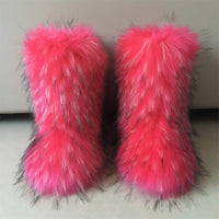 Cozy Raccoon Dog Fox Fur Snow Boots - Warm Winter Footwear for Women