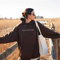 Faith Over Fear Christian Hoodie – Trendy Bible Verse Unisex Aesthetic Sweatshirt