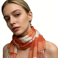 Coral Abstract Printed Scarf – Flowy Fringed Casual Scarf for Women & Men