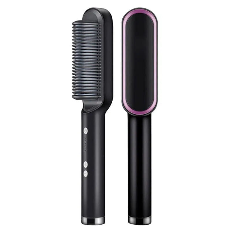 2-in-1 Hair Straightener Brush – Electric Hot Comb with Adjustable Heat for Straightening & Curling
