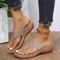 Glamorous Rhinestone Wedge Flip Flops — Women's Summer Beach Sandals with Clip Toe Thong