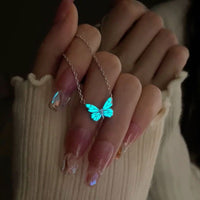 Glow-in-the-Dark Blue Butterfly Jewelry Set – Necklace & Earrings
