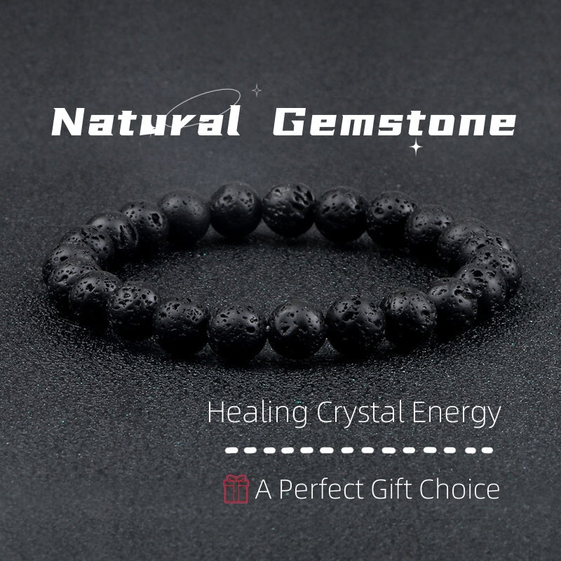 Volcanic Stone Bead Bracelet – Lava Rock Dumbbell Wristband for Men & Women
