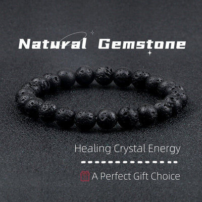Volcanic Stone Bead Bracelet – Lava Rock Dumbbell Wristband for Men & Women