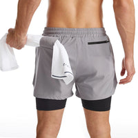 Men Double Layer Quick Dry Running Shorts With Built-in Liner For Marathon Training