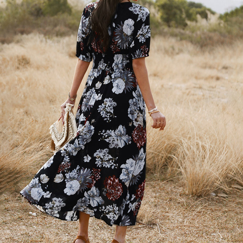 Floral Summer Beach Dress With V Neck Elastic Waist Dresses For Women What Else You Got?