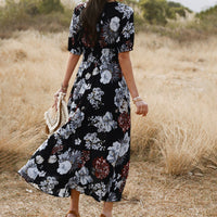 Graceful Summer Floral Dress - V Neck Elastic Waist Comfort Fit for Women