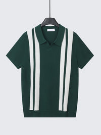 Men's Color-Block Knit Pullover Shirt – Striped Business Casual