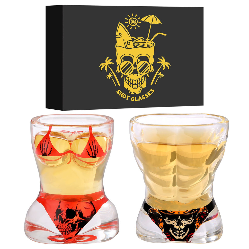 2 Pieces, Black Muscle Men's And Red Bikini Skull Style Glass Small Wine Glasses Bar Tools Christmas Gift, Halloween Gift, Birthday Gift, Company Party Gift, Universal Gift What Else You Got?