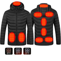 USB Heated Winter Jacket - 3-Temp Electric Heating Vest with Removable Hood - Thermal Coat for Men (Black, M)