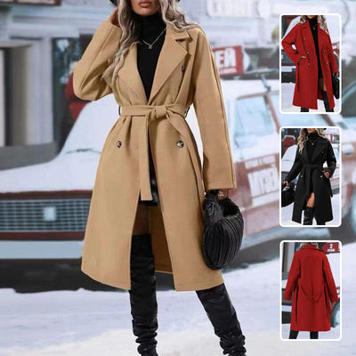 Elegant Double-Breasted Trench Coat – Warm Winter Fashion Jacket with Belt (Women's)